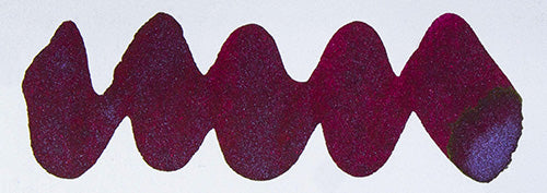 Wavy burgundy line on a white background. Diamine All the Best fountain pen ink colour swatch.