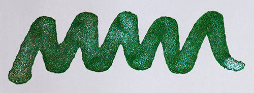 Wavy green line on a white background. Diamine Magical Forest fountain pen ink colour swatch.