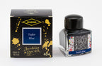 Diamine Tudor Blue fountain pen ink bottle and packaging on a white background.