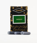 Diamine Emerald fountain pen ink cartridges and packaging box on a white background.