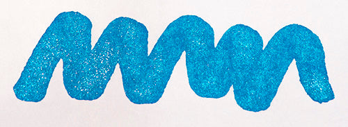 Wavy blue line on a white background. Diamine Blue Lightning fountain pen ink colour swatch.
