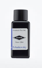 Diamine Tchaikovsky fountain pen ink bottle and packaging on a white background.