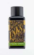 Diamine Classic Green fountain pen ink bottle and packaging on a white background.