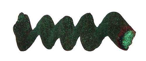 Wavy green line on a white background. Diamine Best Wishes fountain pen ink colour swatch.