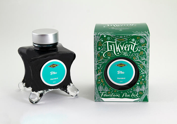 Diamine Bliss fountain pen ink bottle and packaging on a white background.