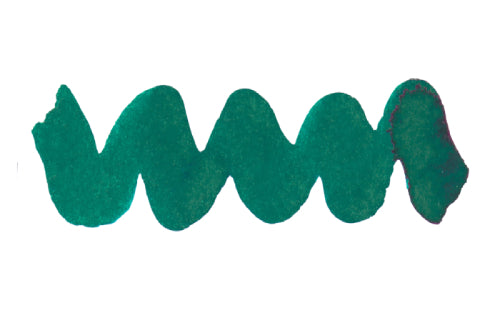 Wavy teal line on a white background. Diamine Velvet Emerald fountain pen ink colour swatch.
