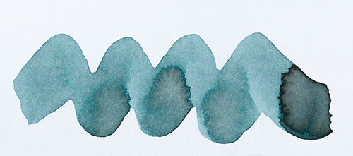Wavy teal line on a white background. Diamine Celadon Cat fountain pen ink colour swatch.