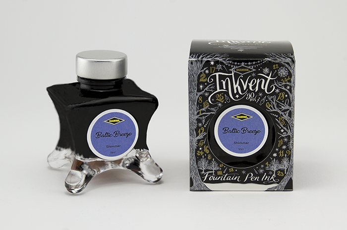 Diamine Baltic Breeze fountain pen ink bottle and packaging on a white background.
