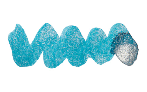 Wavy blue line on a white background. Diamine Glacier fountain pen ink colour swatch.