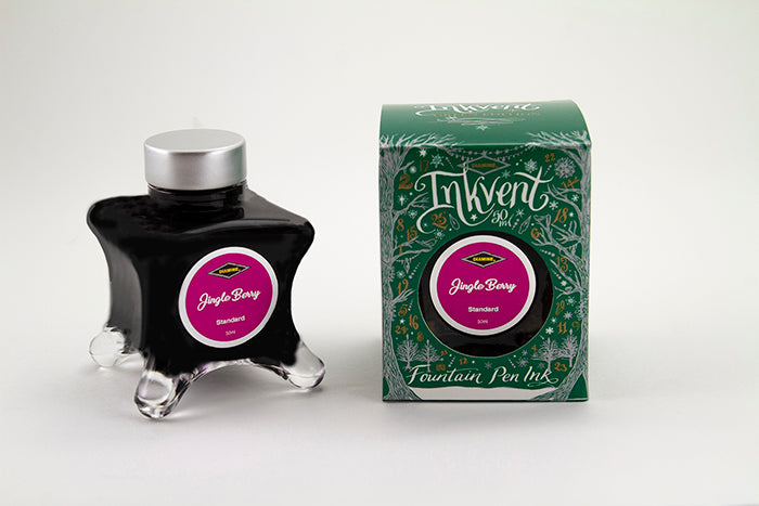 Diamine Jingle Berry fountain pen ink bottle and packaging on a white background.