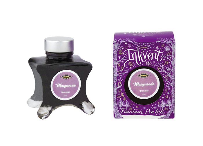 Diamine Masquerade fountain pen ink bottle and packaging on a white background.