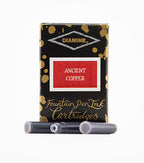 Diamine Ancient Copper fountain pen ink cartridges and packaging box on a white background.