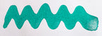 Wavy teal line on a white background. Diamine Tropical Glow fountain pen ink colour swatch.