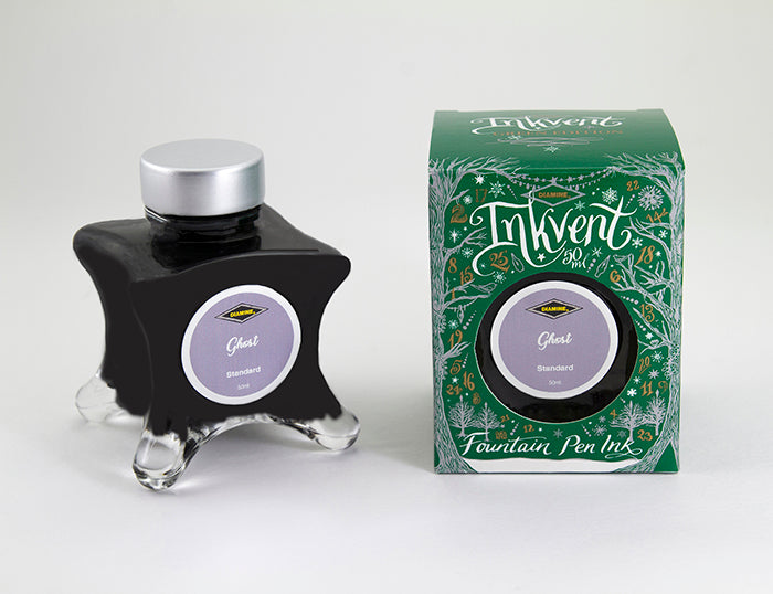 Diamine Ghost fountain pen ink bottle and packaging on a white background.