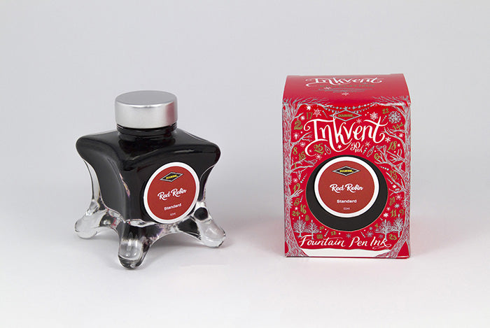 Diamine Red Robin fountain pen ink bottle and packaging on a white background.