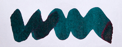 Wavy teal line on a white background. Diamine Serendipity fountain pen ink colour swatch.