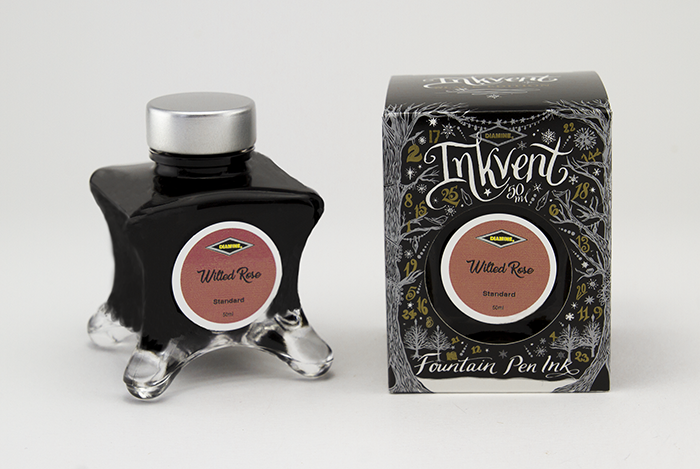 Diamine Wilted Rose fountain pen ink bottle and packaging on a white background.