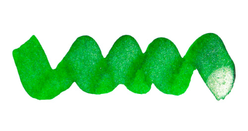 Wavy green line on a white background. Diamine Merry & Bright fountain pen ink colour swatch.