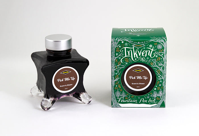 Diamine Pick Me Up fountain pen ink bottle and packaging on a white background.