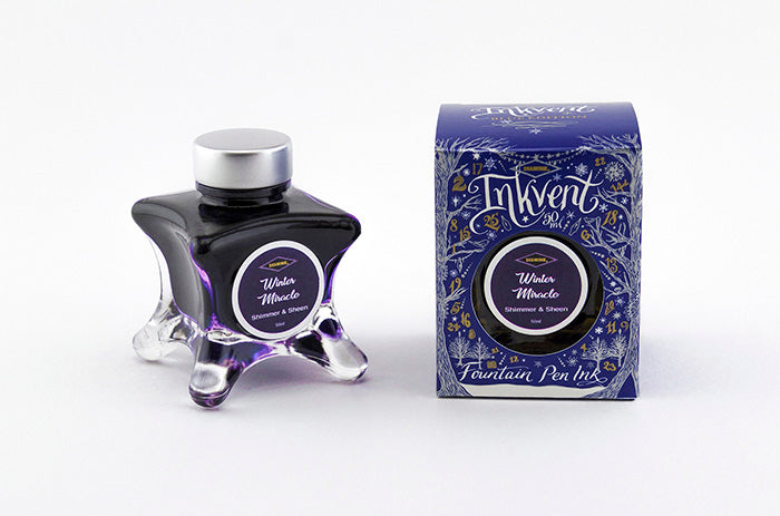 Diamine Winter Miracle fountain pen ink bottle and packaging on a white background.