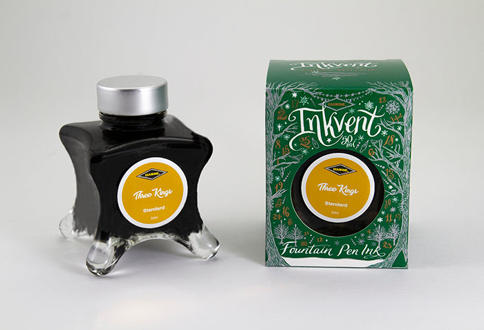 Diamine Three Kings fountain pen ink bottle and packaging on a white background.