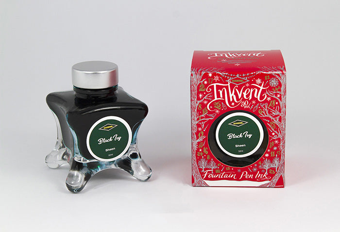 Diamine Black Ivy fountain pen ink bottle and packaging on a white background.