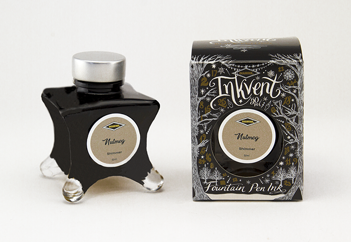 Diamine Nutmeg fountain pen ink bottle and packaging on a white background.
