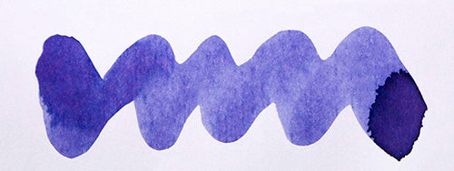 Wavy purple line on a white background. Diamine One More Sleep fountain pen ink colour swatch.