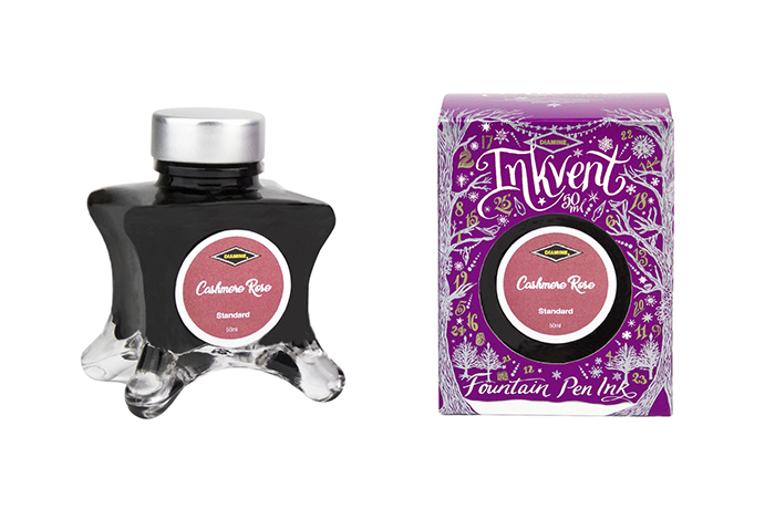 Diamine Cashmere Rose fountain pen ink bottle and packaging on a white background.