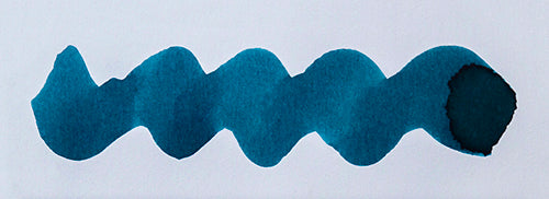 Wavy blue line on a white background. Diamine Pelham Blue fountain pen ink colour swatch.