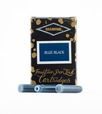 Diamine Blue Black fountain pen ink cartridges and packaging box on a white background.
