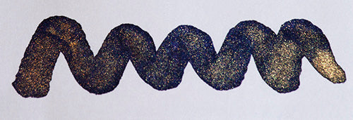 Wavy blue line on a white background. Diamine Shimmering Seas fountain pen ink colour swatch.