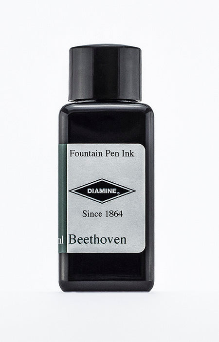 Diamine Beethoven fountain pen ink bottle and packaging on a white background.