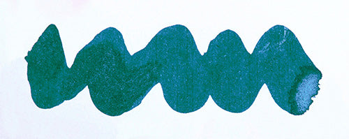 Wavy teal line on a white background. Diamine Garland fountain pen ink colour swatch.