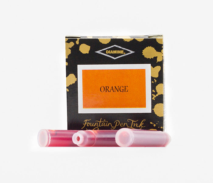 Diamine Orange fountain pen ink cartridges and packaging box on a white background.