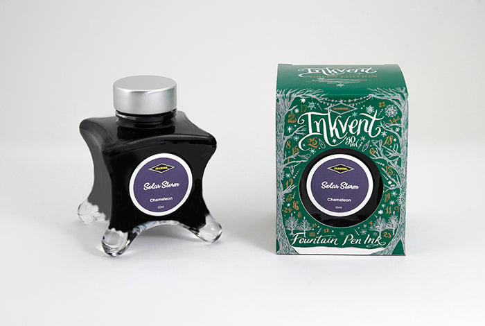 Diamine Solar Storm fountain pen ink bottle and packaging on a white background.