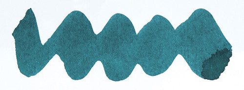 Wavy teal line on a white background. Diamine Yuletide fountain pen ink colour swatch.