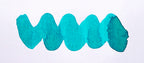 Wavy teal line on a white background. Diamine Bliss fountain pen ink colour swatch.