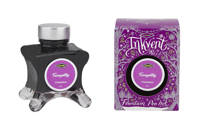 Diamine Tranquility fountain pen ink bottle and packaging on a white background.