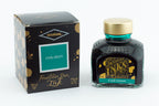 Diamine Cool Green fountain pen ink bottle and packaging on a white background.