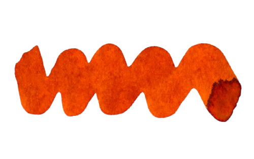 Wavy orange line on a white background. Diamine Fireside Snug fountain pen ink colour swatch.