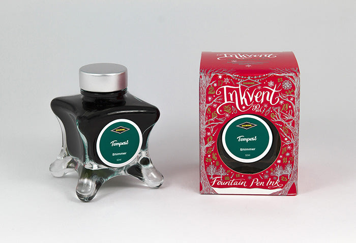 Diamine Tempest fountain pen ink bottle and packaging on a white background.