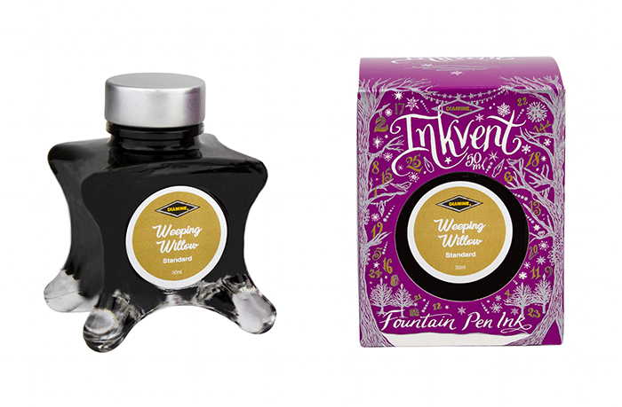 Diamine Weeping Willow fountain pen ink bottle and packaging on a white background.