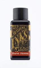 Diamine Burnt Sienna fountain pen ink bottle and packaging on a white background.