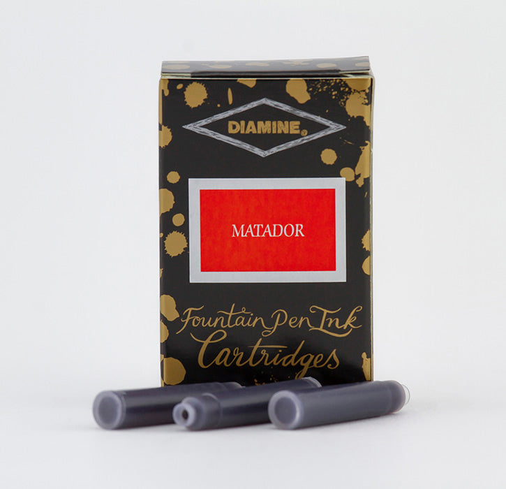 Diamine Matador fountain pen ink cartridges and packaging box on a white background.