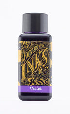 Diamine Violet fountain pen ink bottle and packaging on a white background.