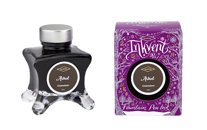Diamine Astral fountain pen ink bottle and packaging on a white background.