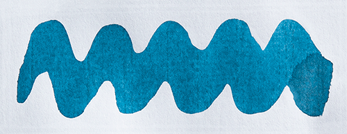 Wavy blue line on a white background. Diamine Port of Call fountain pen ink colour swatch.