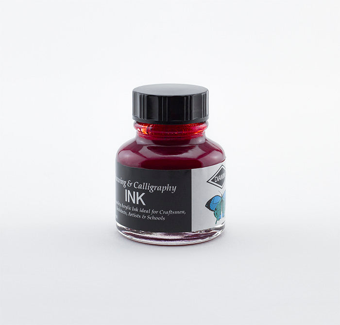 Diamine Raspberry Drawing and Calligraphy ink bottle on a white background.