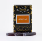 Diamine Autumn Oak fountain pen ink cartridges and packaging box on a white background.